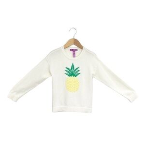 Aqua Sweater Girl’s Crew Neck Pineapple Size 4 Ivory Yellow Green Cotton New